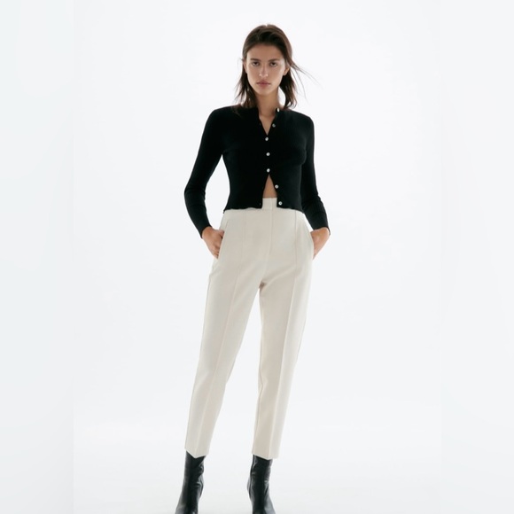 ZARA 3 HIGH-WAISTED PANTS; OYSTER WHITE, TAUPE BROWN & SAND, MEDIUM & 6 - Picture 6 of 8
